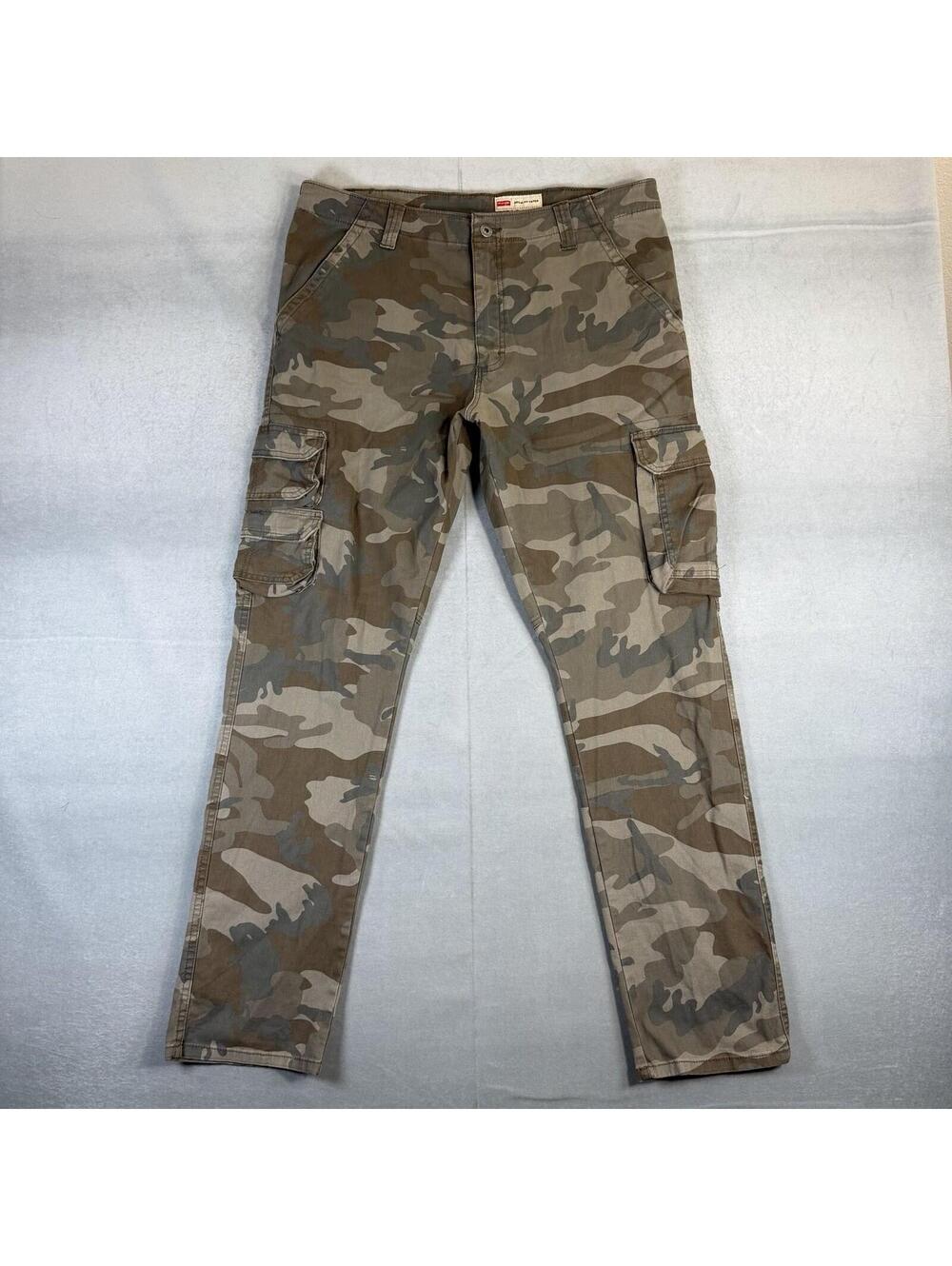 Wrangler Cargo Pants Mens 36x32 Camo Regular Taper Green Camouflage Stretch